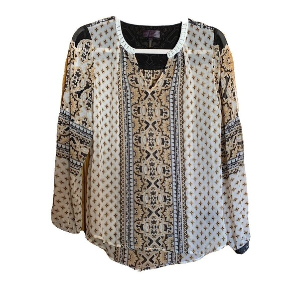 Hale Bob Size XS Multicolor Damask Bohemian Spilt Neck Long Sleeve Blouse Top - Picture 1 of 5